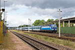 193 298-7  Fidorka  ELL - European Locomotive Leasing für ČD - České dráhy a.s. mit dem EC 379  Porta Bohemica  von Kiel Hbf nach Praha hl.n. in Großwudicke. Wegen einer Bombenentschärfung in Nauen, wurde der EC 379 über Uelzen, Stendal und Rathenow umgeleitet. 22.06.2018