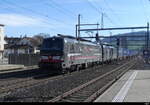 D-Dispo -(SBB + MRCE) Loks 91 850 6 193 657-4 + 91 80 6 19*3 718 vor Güterzug bei der durchfahrt im Bhf. Sissach am 02.03.2024