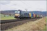 X4E -853 (193 853-9) fährt mit einem Containerzug in Richtung Süden,gesehen am 21.02.2024 bei Reilos.