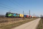 193 213 von WLC mit einem Containerzug am 18. März 2015 bei Großsierning.