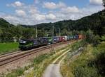 Die 193 213 mit einem Containerzug am 16.07.2017 unterwegs bei Wernstein.