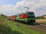 193 284 für B&S Logistik GmbH mit Containerzug in Fahrtrichtung Kreiensen. Aufgenommen am 14.07.2018 am BÜ km 75,1 bei Einbeck-Salzderhelden.