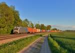 193 805 mit einem Containerzug am 06.05.2015 bei Langenisarhofen.