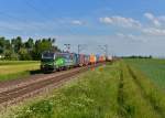 193 213 mit einem Containerzug am 01.06.2015 bei Plattling.