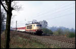 103203 erreicht hier am 5.4.1999 um 11.14 Uhr mit ihrem Intercity aus Richtung Münster kommend die Landesgrenze Niedersachsen in Hasbergen.