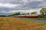 103 245 des Koblenzer DB-Museums auf dem Weg mit dem AKE-Rheingold aus Papenburg durch das Münsterland in Richtung Ruhrgebiet kurz vor dem Bahnhof Münster Nevinghof/Zentrum-Nord am 22.7.23