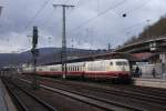 103 235-8 mit dem TEE Rheingold (IC 91300) von Dortmund nach Trier, bei der Abfahrt in Koblenz Hbf am 03.04.2010 um 09:22 Uhr (175 Jahre Deutsche Eisenbahn)