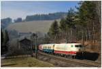 103 235 mit dem Rudolf Steiner Express (SDZ D17176, Cakovec – Neudrfl); Klamm/Semmering, 26.2.2011