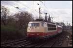 Köln Deutz am 25.3.1993 um 14.05 Uhr: Zu dieser Zeit war 103221 mit dem EC 108 THERESIA nach Berlin unterwegs.
