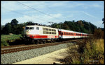 Am 28.09.1997 war 103203 um 11.15 Uhr mit einem IC auf der  Rollbahn  bei Hasbergen in Richtung Münster unterwegs.
