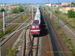 211 030 der PEG fuhr am 10.10.08 mit einem Gterzug durch Bitterfeld Richtung Leipzig/Halle.