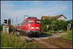 110 425 befrdert am Abend des 09.06.08 RB 37166 von Donauwrth nach Aalen, aufgenommen am B am Km 77,0 der Remsbahn (KBS 786) bei Aalen-Hofen.