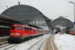 110 491-8 mit D 2803 Bremen - Hannover, am 16.01.2010 bei der Ausfahrt aus dem Bremer Hbf