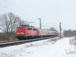 110 468 mit RB 24016 Bremen Hbf - Bremerhaven Lehe, am 16.01.2010 kurz vor Loxstedt