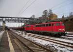 V.l.n.r.: 628/928 227 als RB23622 und 110 427 und 111 193 abgestellt in Marburg(Lahn), 20.2.010.