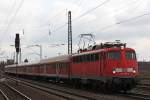 110 508 fuhr am 30.3.12 mit einem RB 35 Verstrker durch Duisburg-Bissingheim.