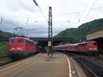 Die zwei E-lok´s der Br.110 , einmal die Br.110 474-4 links, und die Br.110 496-7, standen am 09.05.07 im Bahnhof Geislingen/Steige.