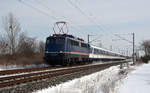 110 469 der TRI überführte am 18.03.18 fünf TRI-Wagen von Delitzsch nach Köln.