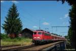 110 446 fhrt zur Mittagszeit des 05.07.08 mit RB 37154 von Donauwrth nach Aalen in den Goldshfer Bahnhof ein (Riesbahn, KBS 995).