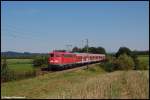 110 416 bringt am Nachmittag des 28.07.08 RB 37162 von Donauwrth anch Aalen, aufgenommen am Km 81,8 der Riesbahn (KBS 786) bei Frankenreute.