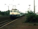 110 399-3 mit RB 8841 Aachen-Duisburg auf Bahnhof Krefeld-Uerdingen am 26-08-1997.