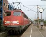 Archiv: 110 497 mit dem RE4 nach Aachen wegen Bauarbeiten im Gleis 3 in Geilenkirchen 27.7.08