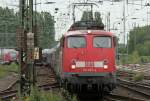 Die 110 493-4 der DB Rail Charter Dortmund zieht einen AZ ab Venlo durch Mnchengladbach am 17.06.2011