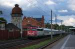 110 491-8 mit dem Leerzug des Ferrero Sonderzug wohl mit dem Ziel Hannover und ist ihr gerade in Rathenow und fuhr in Richtung Stendal weiter. 08.06.2012