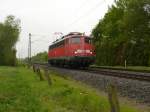 DB Regio 110 491 als Tfzf von Münster (Westf.) Hauptbahnhof nach Hamburg Langenfelde Bbf bei Westbevern aus Richtung Münster kommend. Viele Grüße zurück an den Tf! (02.05.2014)