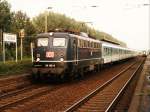 110 155-9 mit RB 8857 Aachen-Duisburg auf Bahnhof Viersen am 12-8-1997.