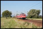 Die Trierer 111 121 durcheilt am 06. September 2010 die beschauliche Gemeinde Bhl-Iggelheim auf dem Weg von Trier nach Mannheim.