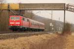 111 214-3 DB Regio bei Trieb auf dem Weg nach Kronach am 03.03.2012.