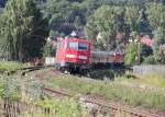 Der Gegenzug wurde von den Loks 111 187-1 und 111 220-0 bespannt. Aufgenommen am 10.07.2012 in Wernfeld.