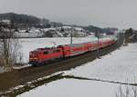 111 170 mit einem RE nach Nrnberg am 27.02.2013 bei Ergoldsbach.