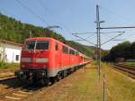 DB 111 176-4 mit der RB 59361 von Saalfeld nach Bamberg, am 15.08.2012 bei der Ausfahrt in Probstzella.