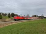 Die 111 036 mit einer RB am 14.04.2013 unterwegs bei Uffing.