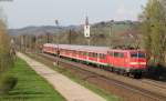 RB 26574 (Basel Bad Bf-Offenburg) mit Schublok 111 050-1 bei Denzlingen 17.4.13