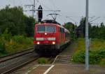 Verstärkerzug nach Aachen von der 111 156 gezogen, hier bei der Einfahrt in den Rheydter Hbf. 28.8.2014