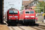 Treffen von 111 062-6  Neuenburg (Baden)  und 146 235-7  600 Jahre Konstanzer Konzil  am 11.07.2015 mit jeweils einem Regional Zug in Orschweier.