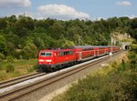 Die 111 017 mit einem RE nach Nürnberg am 10.09.2016 unterwegs bei Eßlingen.