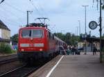 111 082-4 steht am 31.05.07 mit einem RegionalExpress von Nrnberg HBF nach Stuttgart HBF auf Gleis 1 des Crailsheimer Bahnhofs.