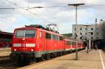 Schne Morgenstimmung herrschte am 30.07.09 als 111 023 mit ihrem Regionalzug ins Bayrische bereit stand. Aufgenommen im Ulmer Hauptbahnhof.