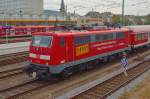 Die 111 169 steht mit einem N-Wagenzug in Koblenz Hbf abgestellt. 21.9.2013