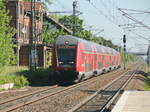 Herzlich Willkommen  als Zug Anzeige an Doppelstock Steuerwagen und Schublok 112 113 mit Dosto-Wagen zum Kirchentag 2017 von Berlin nach Lutherstadt Wittenberg am 28. Mai 2017 in Großbeeren.
