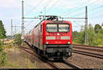 112 144-1 von DB Regio Schleswig-Holstein (DB Regio Nord) als RE 21865  Hanse-Express  (RE1) von Hamburg Hbf erreicht den Endbahnhof Büchen auf Gleis 1.
Aufgenommen am Ende des Bahnsteigs 1.
[5.8.2019 | 11:55 Uhr]