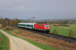 WEE 112 189 erreicht mit ihrem RB89-Ersatzzug nach einem kurzen Gewitter Wörnitzstein in Richtung Donauwörth.