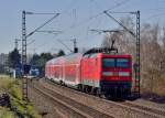 112 161-5 schiebt bei Meerbusch Broicherseite einen RE7 Zug nach Krefeld Hbf. 7.4.2013