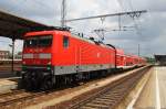 Hier 112 133 mit einem RE18 (RE18409) von Cottbus nach Dresden Hbf., dieser Zug stand am 11.7.2014 in Cottbus. 