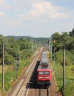 23.7.2014 Chorin. RE 3 mit 112 188 nach Schwedt bei der Einfahrt 