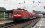 112 111 wartet mit ihrem RE nach Stralsund am 06.09.15 im Bahnhof Falkenberg(E) auf die Abfahrt.